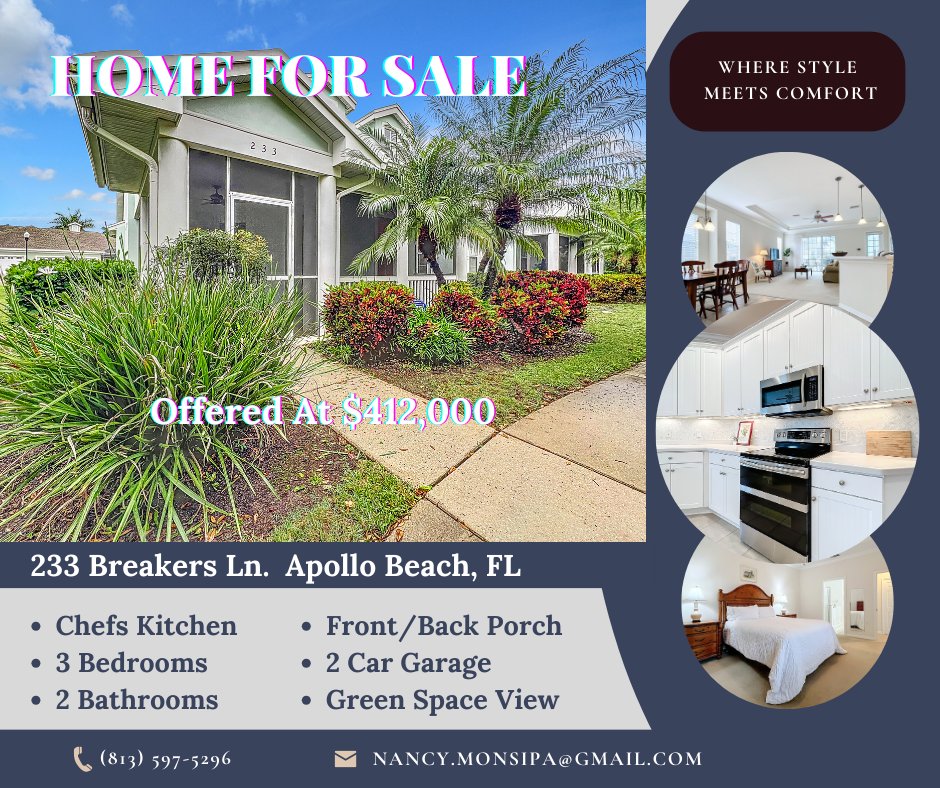 Home For Sale!  #homeforsaleapolloBeachFL #homeforsale #floridahome #findahome #maintenancefreehome #villaforsaleflorida