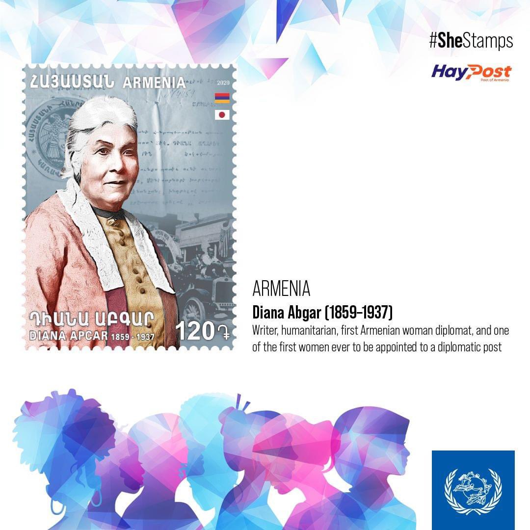 #UPU150 #WomensHistoryMonth 
📮#SheStamps: In 1920, Diana Abgar was appointed Honorary Consul to Japan of the First Republic of #Armenia🇦🇲, making history as the first woman #diplomat in the country & one of the 1st-ever women in 🌏 to occupy a diplomatic post.