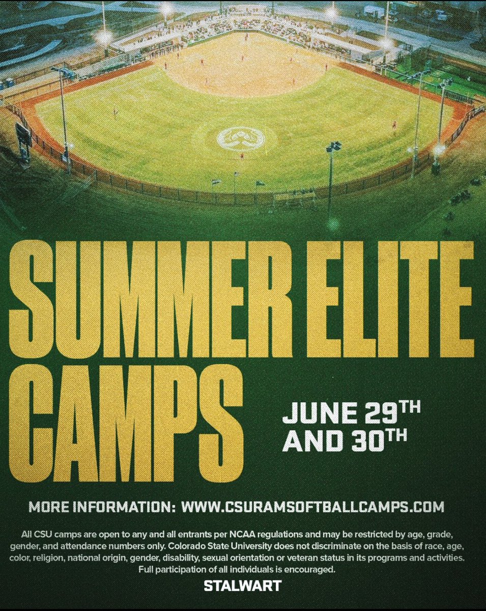 Colorado State Softball Camps are open for registration. Weekend before Sparkler/Fireworks/IDT. csuramsoftballcamps.com/prospect-elite…
