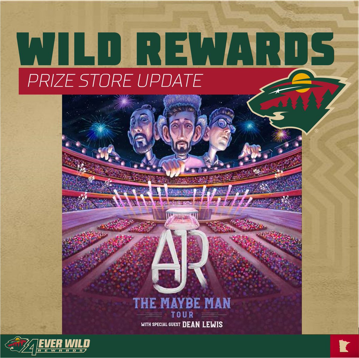 mnwildstm's tweet photo. Dear Member,

I hope you like Rewards! If you're Weak for rewards auctions, we can't wait to see what you do with this one. You'll be Way Less Sad when you win this auction to see AJR--you might even Bang! on the ceiling and start to sing All Your Favorite Songs! https://t.co/UiNWJ6vwiz