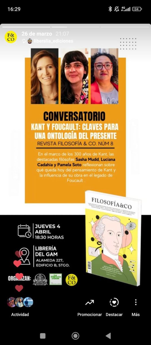 FILOSOFÍA&CO (@_filco) on Twitter photo ¡Chile! Nos vemos mañana jueves en Santiago, en <a href="/LibreriadelGAM_/">Libreria del GAM</a>, a las 18,30 h
Os esperamos junto a las filósofas <a href="/lucianacadahia/">luciana cadahia</a>, Sasha Mudd y Pamela Soto para hablar de Kant y Foucault, enseñaros el número 8 de nuestra revista ¡y tomar un vino al terminar!
<a href="/LiberaliaEd/">Liberalia Ediciones</a> ¡Chile! Nos vemos mañana jueves en Santiago, en <a href="/LibreriadelGAM_/">Libreria del GAM</a>, a las 18,30 h
Os esperamos junto a las filósofas <a href="/lucianacadahia/">luciana cadahia</a>, Sasha Mudd y Pamela Soto para hablar de Kant y Foucault, enseñaros el número 8 de nuestra revista ¡y tomar un vino al terminar!
<a href="/LiberaliaEd/">Liberalia Ediciones</a>