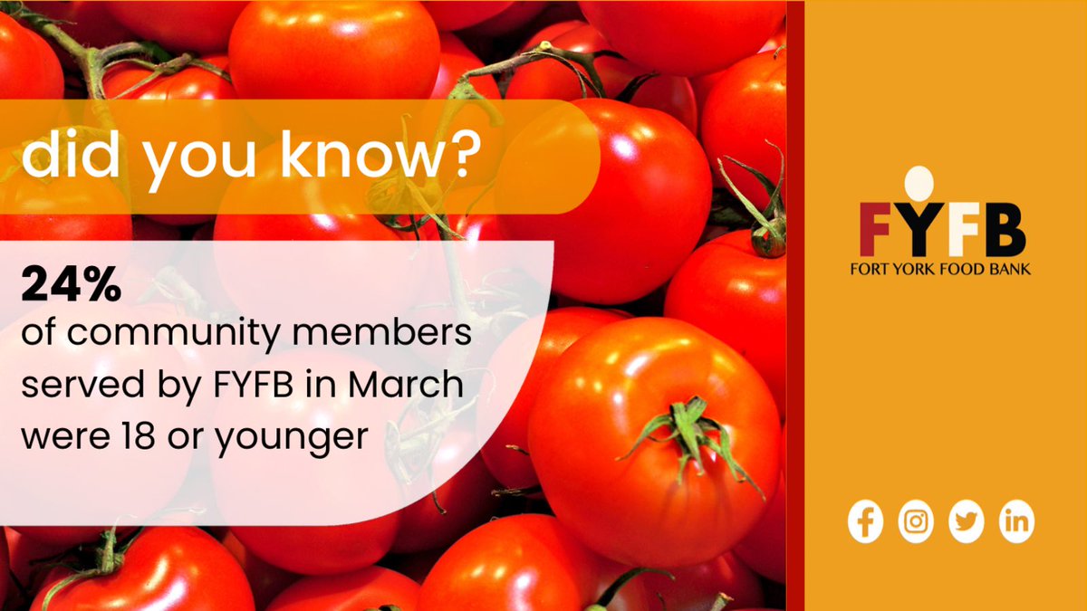 24% of community members served by FYFB in March were 18 or younger. Food banks were meant to be temporary solutions - the reality is we will continue to serve until systems change, and we will also continue to advocate for that change for our community.