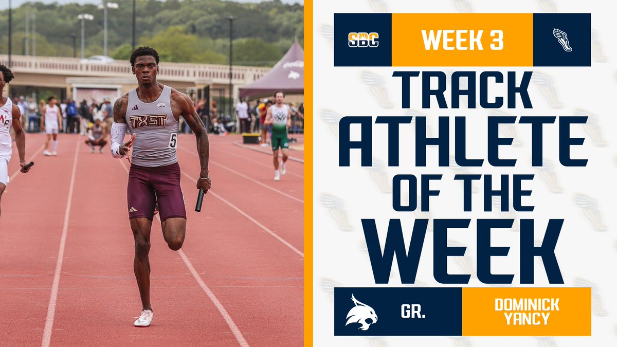 𝗣𝗨𝗥𝗘 𝗦𝗣𝗘𝗘𝗗. @TXStateTrack’s Dominick Yancy set the school record in the 200m with a time of 20.40 to earn #SunBeltTF Men’s Outdoor Track Athlete of the Week honors. ☀️👟 📰 » sunbelt.me/4aHAVl1