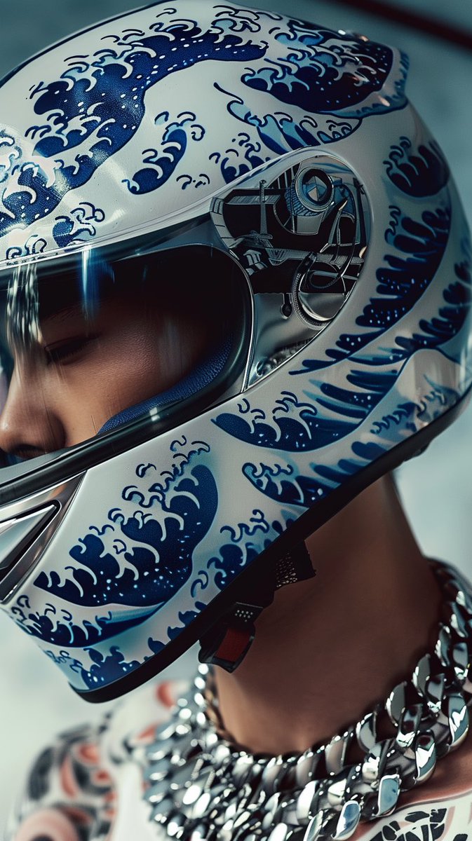 THE IMARI collection 6.
What if... Motorcycle Helmets had a Japanese IMARI art style porcelain finish, wouldn’t that be rad.
Midjourney creative development

#artificialstate #imari #helmet #motorcycle #midjourney #lifestyle #aiartist #aiart #skullprotection 
#japaneseporcelain