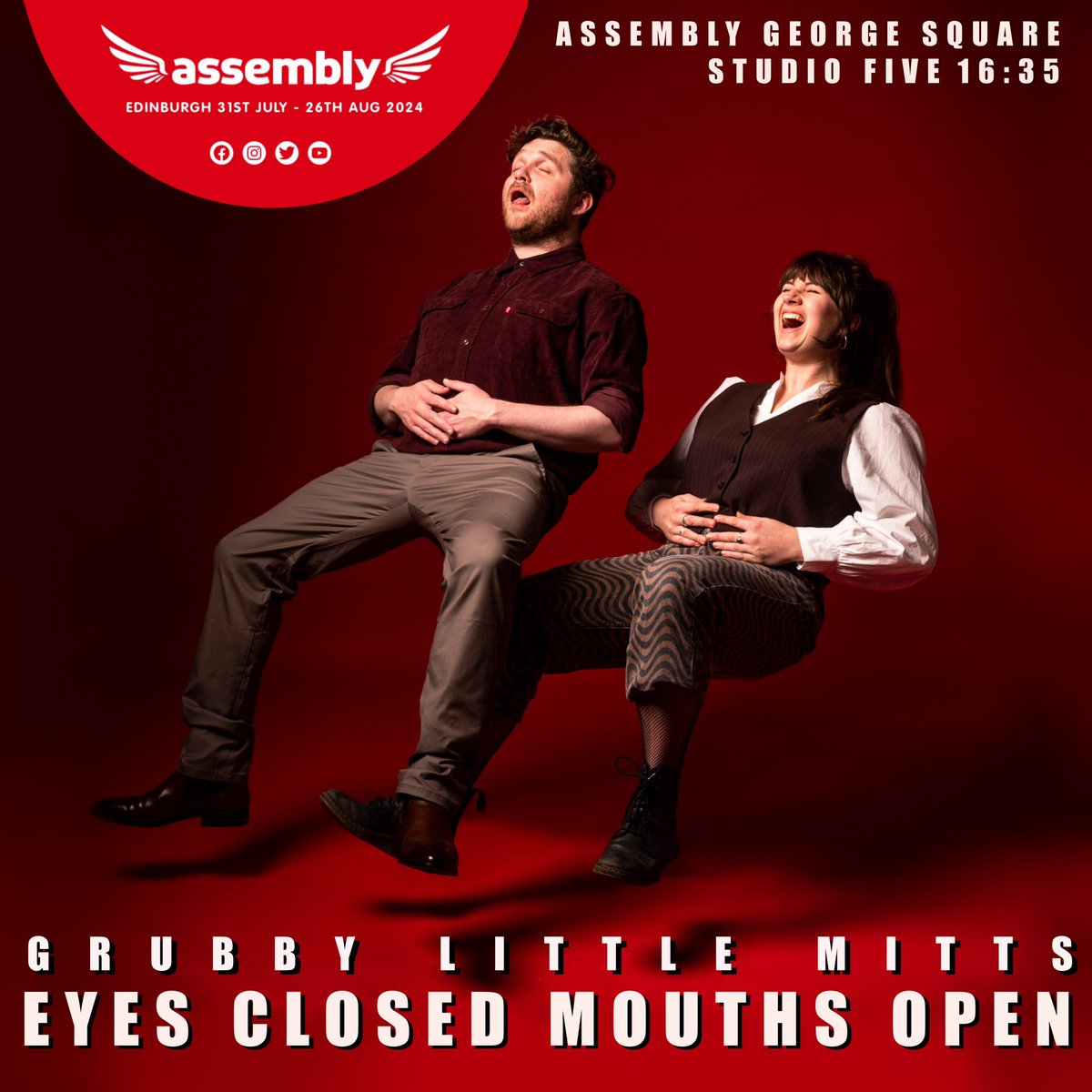 ☔️ ED FRINGE 24 ☔️

We’re back at @AssemblyFest this summer with our third magnum opus…

EYES CLOSED MOUTHS OPEN 😵 
 
On sale now ⬆️ 

#grubbylittlemitts #edfringe24