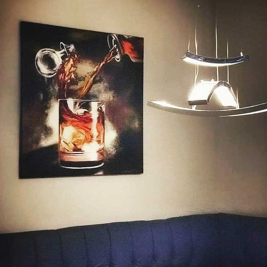 My #whiskey art Whisk Me Away at Next Bistro in Texas (find this #whisky #art in many sizes leannelainefineart.com) #bourbon #wineartist