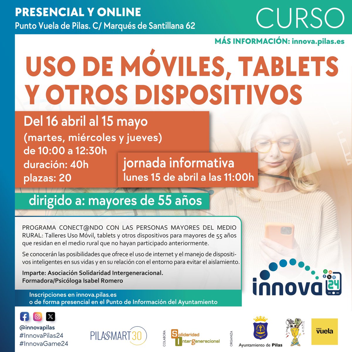𝗨𝘀𝗼 𝗱𝗲 𝗱𝗶𝘀𝗽𝗼𝘀𝗶𝘁𝗶𝘃𝗼𝘀 𝗶𝗻𝘁𝗲𝗹𝗶𝗴𝗲𝗻𝘁𝗲𝘀📱

📌 CURSO para la 𝐜𝐚𝐩𝐚𝐜𝐢𝐭𝐚𝐜𝐢𝐨́𝐧 𝐝𝐢𝐠𝐢𝐭𝐚𝐥 con el objetivo de promover la familiarización con las NUEVAS TECNOLOGÍAS. 

𝑰𝑵𝑺𝑪𝑹𝑰́𝑩𝑬𝑻𝑬 𝑨𝑸𝑼𝑰́ ➡️ innova.pilas.es