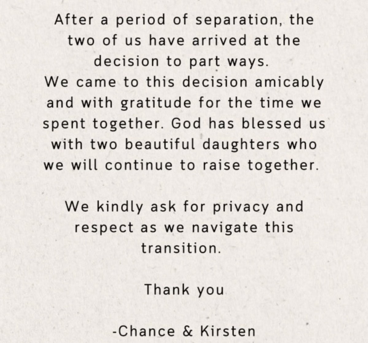 #chancetherapper and his wife Kristen have decided to divorce. They’ve announced today in a joint statement. I’m not really surprised although it’s sad to see, the context clues were there. 
#browngirlgrinding for more.
