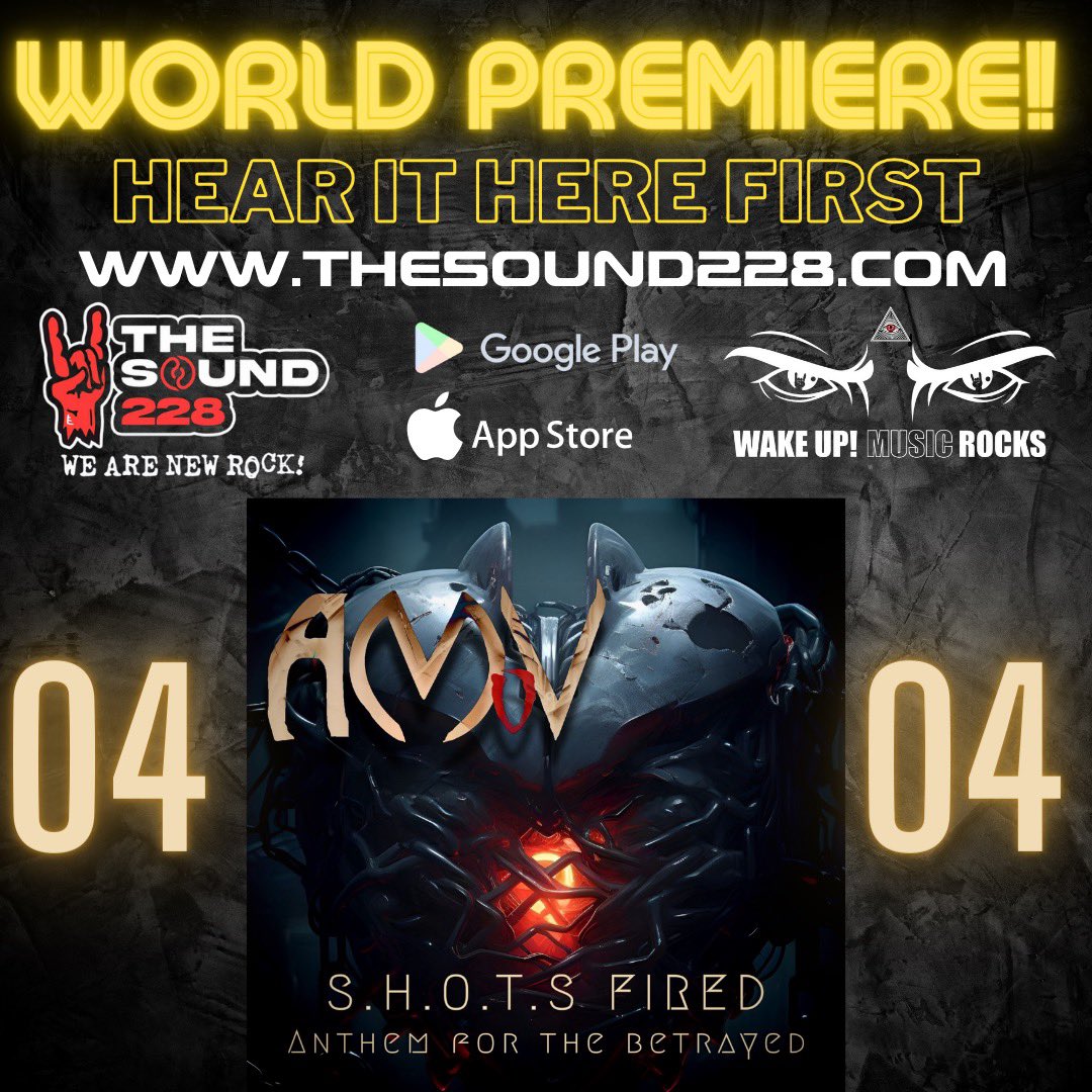 Hear it here first! We have the World Premiere of the new single, “S.H.O.T.S. Fired” by @AMOV_Official, playing all day tomorrow, Thursday, April 4th. Tune in to listen before it drops to the masses on Friday, spins begin at midnight! Big thanks to @wakeuprocks 🤘🏻