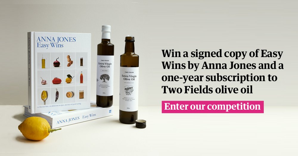 It's your last chance to enter our #competition to win a signed copy of Easy Wins by Anna Jones and a one-year subscription to Two Fields olive oil, giving you two bottles of extra virgin olive oil every three months Find out more and enter here: guardianbookshop.com/anna-jones-com…