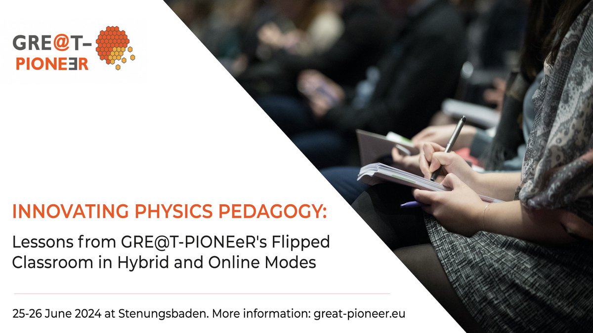 ✍️ Sign up for @GREATPIONEeR_EU 's «Innovating Physics Pedagogy» #workshop! 📍Stenungsund,Sweden 📅 June 25-26, 2024 ✨ Agenda: bit.ly/3T59fiQ 🔗 Register: bit.ly/3IvS5q0 #nuclearsafety #activelearning #teachingmethods #computationalphysics #euratom #h2020