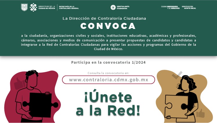 La @ContraloriaCDMX te invita a participar en la convocatoria para presentar propuestas e integrarse a la Red de Contralorías Ciudadanas para vigilar las acciones y programas del Gobierno de la #CiudadDeMéxico. Consulta los requisitos 👉🏼 cutt.ly/cw90XDES