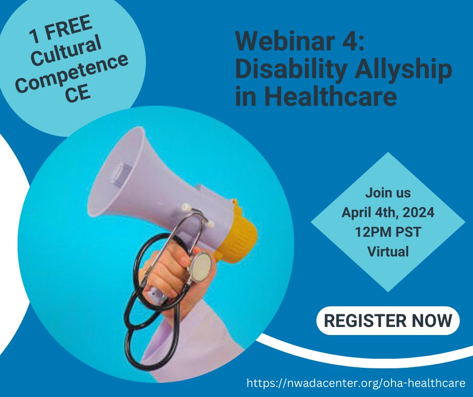 Our FREE webinar tomorrow April 4th at 12pm PST spotlights Disability Allyship. Gain insights into disability bias research and take away actionable strategies for a more inclusive care approach. Register: nwadacenter.org/oha-healthcare/
#HealthcareDiversity #AbleismAwareness
