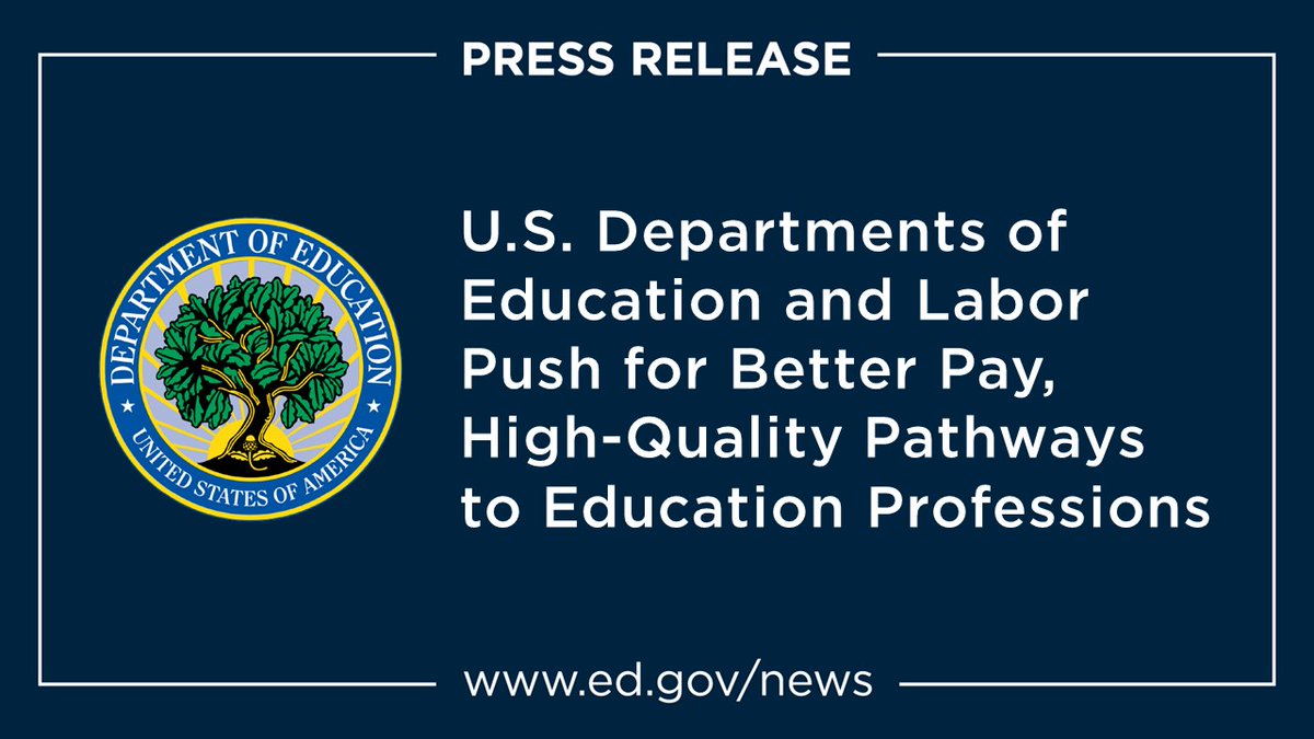 News: As part of the Biden-Harris Administration’s Good Jobs Initiative, ED & @USDOL are announcing new funding & resources to expand pathways into teaching, increase pay, and strengthen working conditions across the entire education workforce. ed.gov/news/press-rel…