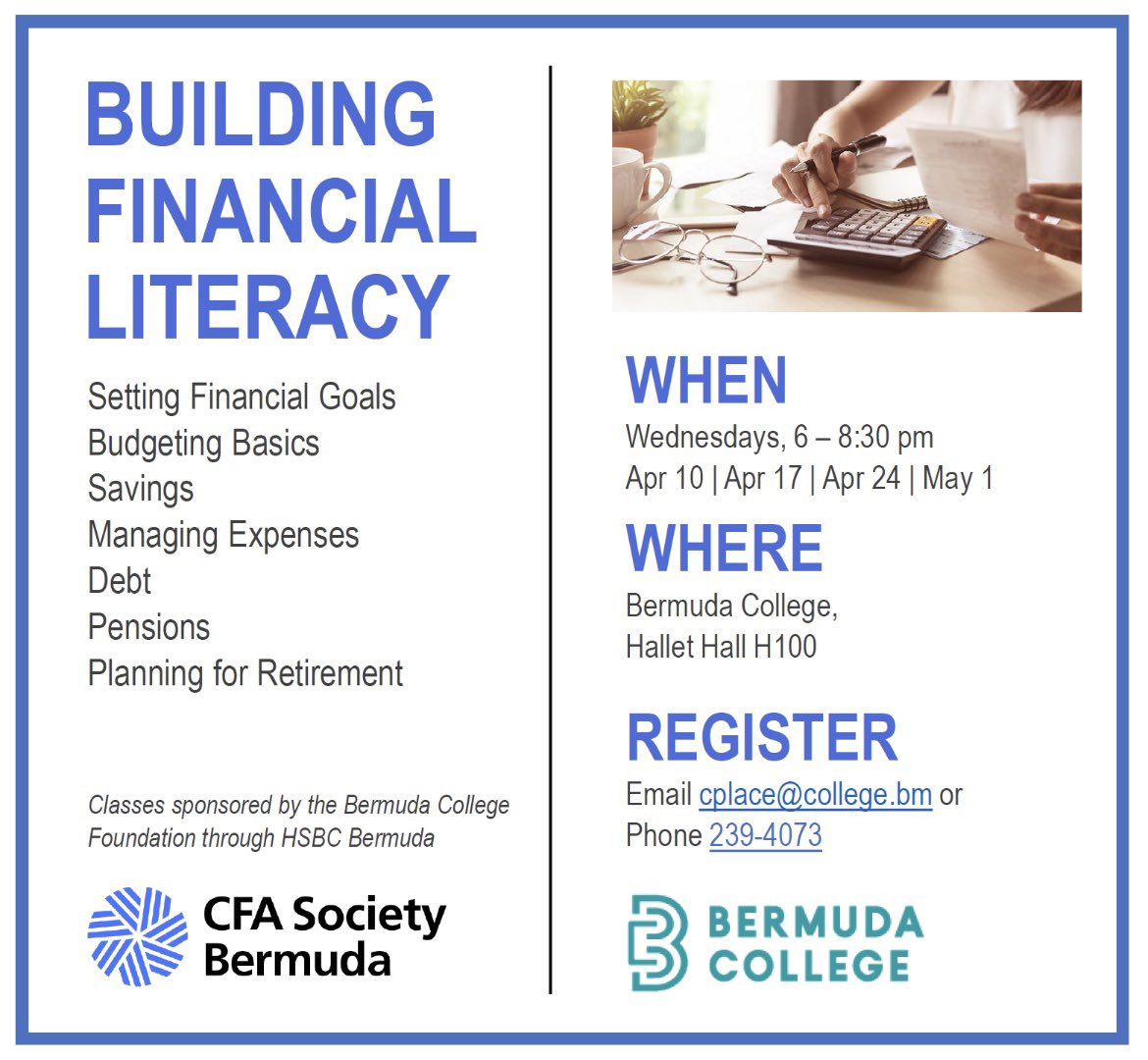 Financial Literacy Month is recognized each year in April to raise awareness of the importance of building and practicing smart money management habits. Learn the basics of Financial Literacy at our class this month to build a foundation for your future.