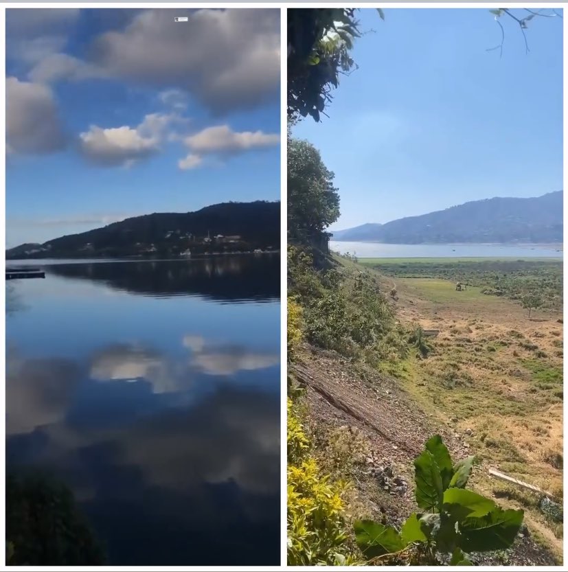 UnnaTuitera's tweet photo. La escasez de agua en  Valle de Bravo y por lo tanto en el sistema Cutzamala se debe, en su mayoría, al huachicoleo del agua, resultado del pésimo manejo del gobierno.
Adjunto fotos y videos del deterioro evidente. Es hora de actuar y exigir que se tomen medidas de manera urgente https://t.co/kWUnITyFjm