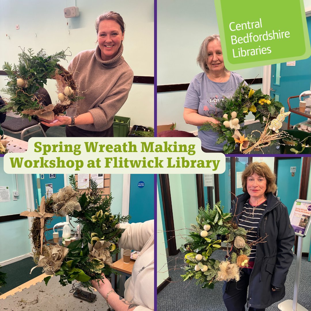 Everyone had fun getting creative and designing their own unique Spring Wreath at Flitwick Library before the Easter bank holiday. Many thanks to Jenny from Hillside Market Garden for leading another fantastic workshop. #wreathmaking #FlitwickLibrary