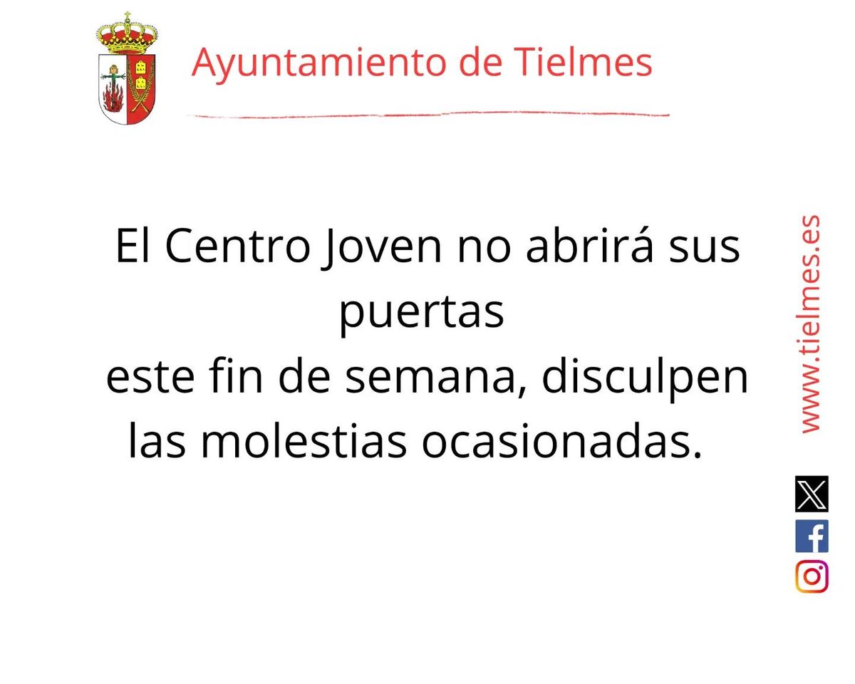 ‼️ El Cemtro Joven "La Estacion" no abrirá sus puertas el próximo fin de semana.

🙏 Disculpen las molestias ocasionadas.

#TielmesEsCorazón