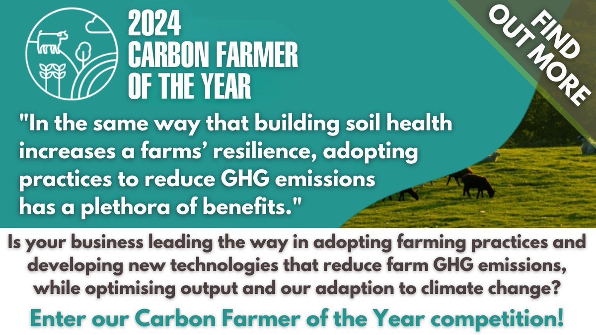 Are you a climate-friendly farmer? Are you willing to share your experiences? The Carbon Farmer of the Year competition is open to UK farmers, sector organisations & businesses who are working hard to manage #GHGemissions & #CarbonStorage. Find out more👇 farmcarbontoolkit.org.uk/carbon-farmer-…