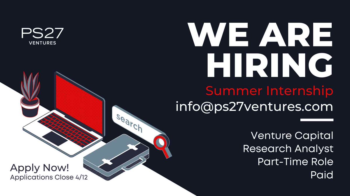 We are looking for interns! If you are a self-starter passionate about #entrepreneurship and looking to learn more about the latest startup trends, send your resume to info@ps27ventures.com. Applications close on April 12, 2024. 🪐 #THINKBIGstartsmall