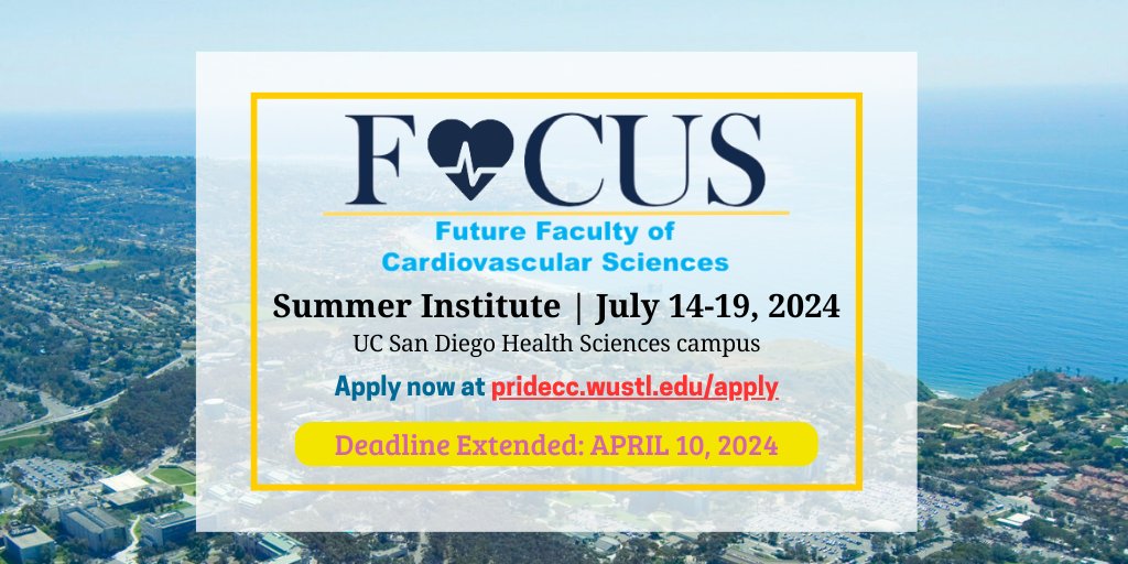 Extended deadline for FOCUS, an @nih_nhlbi-sponsored faculty development program by UC San Diego. Grant writing courses, professional development workshops, mentoring, and more! Junior faculty in #CardiovascularSciences, apply by April 10: pridecc.wustl.edu/apply #UCSD_FOCUS
