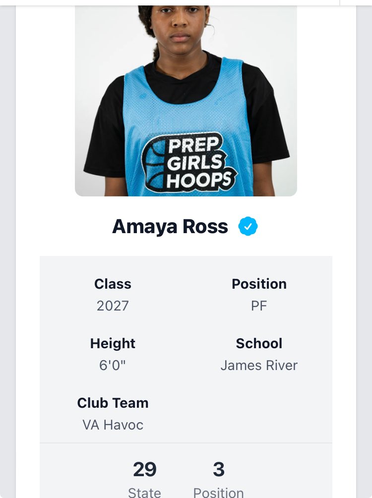 Amaya Ross 2027 (@maya714gang) on Twitter photo Thank you <a href="/PGHVirginia/">Prep Girls Hoops Virginia</a> for recognizing me in this article. I am thankful to say that I’m the 29th ranked player in my class and the 3rd ranked at my position. Thank you <a href="/PGHVirginia/">Prep Girls Hoops Virginia</a> for recognizing me in this article. I am thankful to say that I’m the 29th ranked player in my class and the 3rd ranked at my position.