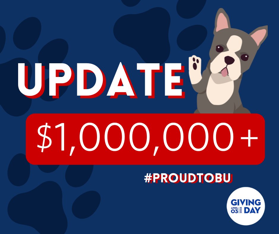 #BUGivingDay Update: We just hit $1M! Thank you to everyone who has participated. Let's keep the momentum going. #ProudtoBU Participate today ➡️ spr.ly/6012Z7ca2