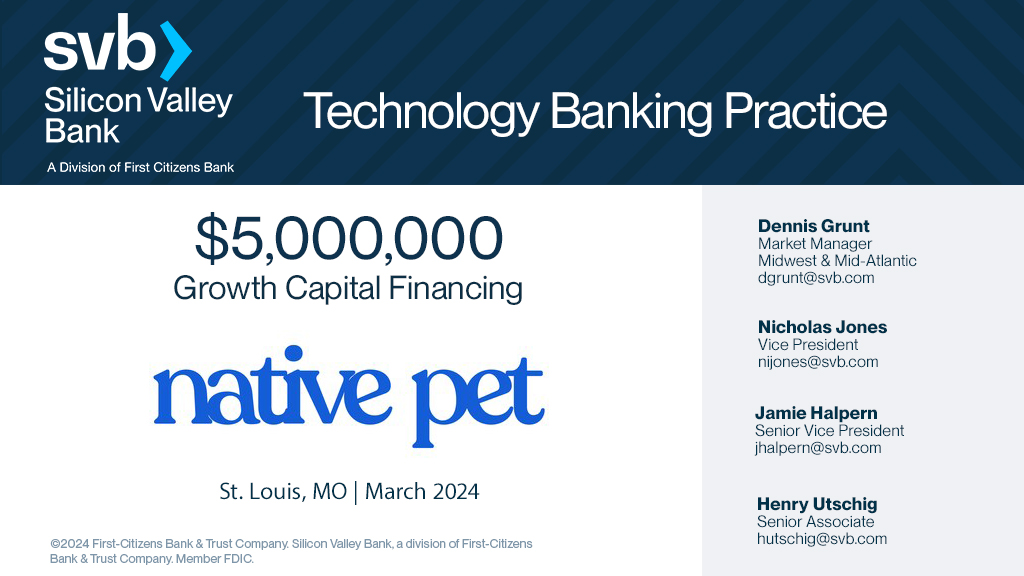 The team and I are excited to expand our partnership with @TheNativePet. The company is creating best in class supplements for dogs and cats alike. Check'm out and grab something for your furry friend: nativepet.com #STL #314 @SiliconVlyBank