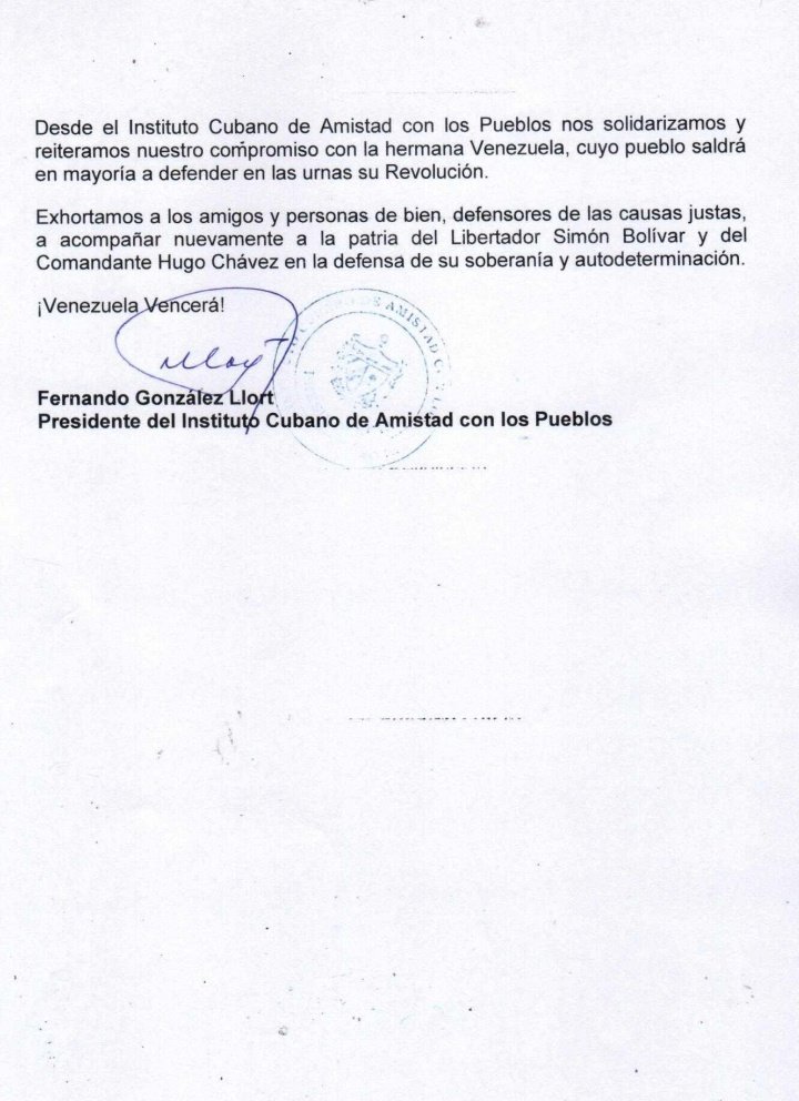 El Instituto Cubano de Amistad con los Pueblos (ICAP) saluda y apoya las elecciones presidenciales que tendrán lugar el 28 de julio en la República Bolivariana de Venezuela. #Cuba #Venezuela 🇨🇺🇻🇪