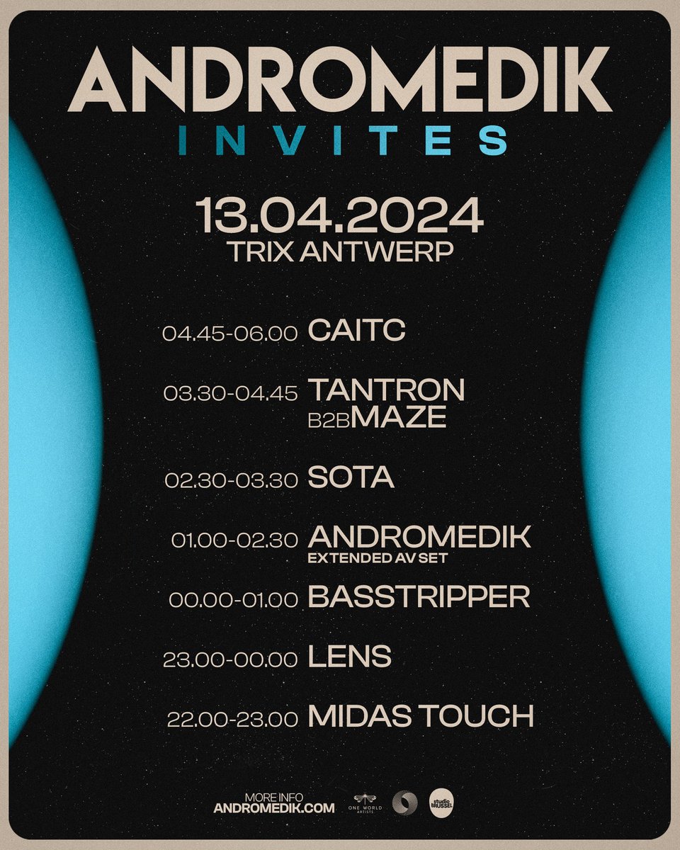 ANDROMEDIK INVITES — FULL LINE-UP

Super excited to finally announce the line-up for the Andromedik Invites show in Trix. I'm a big fan of every act on this line-up and can't wait to have them all over in Antwerp next week.