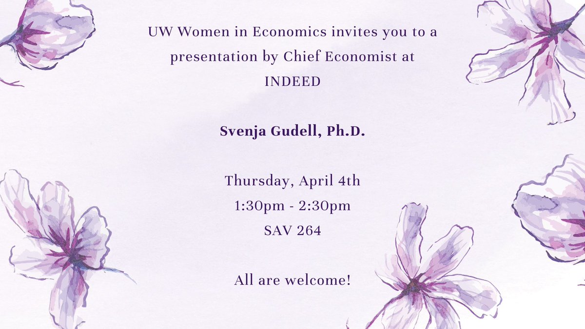 📈 Join us today as UW Women in Economics proudly hosts Svenja Gudell, Ph.D., Chief Economist at INDEED, for an enlightening presentation! 🌟 From 1:30pm - 2:30pm in SAV 264. All are welcome! 🙌 #WomenInEconomics #UWEvents #EconomicInsights