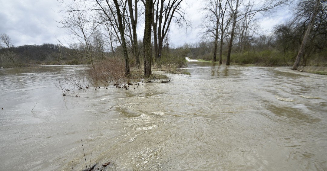 At least it wasn't next Monday . . . The Cuyahoga River visited Vaughn Road yesterday and hasn't packed its bags yet to head home. Remember to never drive through floodwater. (Having a closure gate helps too.) Photos by NPS/RIck Santich.