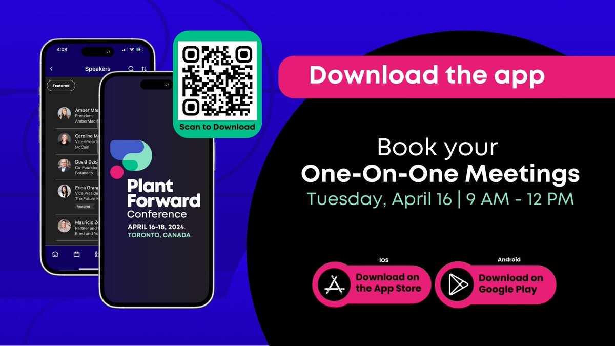 Attending Plant Forward this year? Plan your experience with the app! Explore the agenda, engage in Q&A and schedule meetings with attendees on the morning of day 1. Download now: qr.codes/fG4jJP Register now: plantforwardconference.com @pulsecanada @PlantBasedCAN