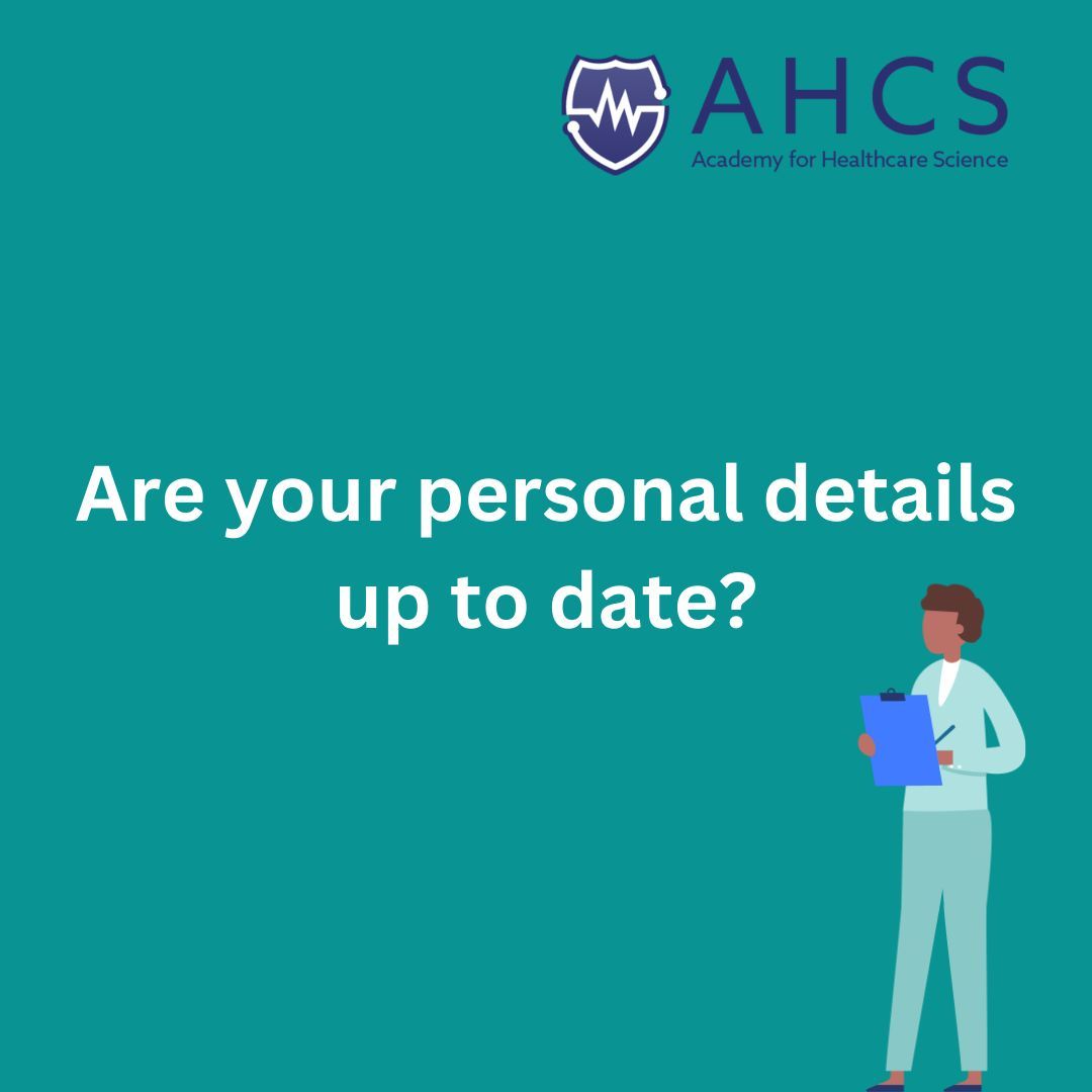 Have you changed any of your personal details recently? Make sure you log into your portal and regularly update any changes to your information and contact details. 🖋️📖 #AHCSUK #HealthcareScience