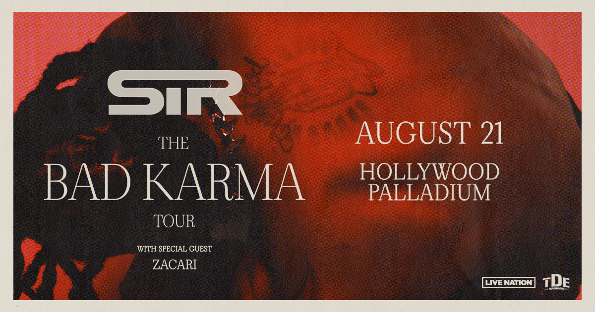 JUST ANNOUNCED! 🔥 @inglewoodSiR is coming to the Hollywood Palladium on August 21st with special guest @zacarip for THE BAD KARMA TOUR! 🎙️ Presale starts Thursday 4/5 at 10AM. Use code: RIFF 🎙️ Tickets go on sale on Friday 4/5 at 10AM. 🔗 More info: livemu.sc/3U1XlIf