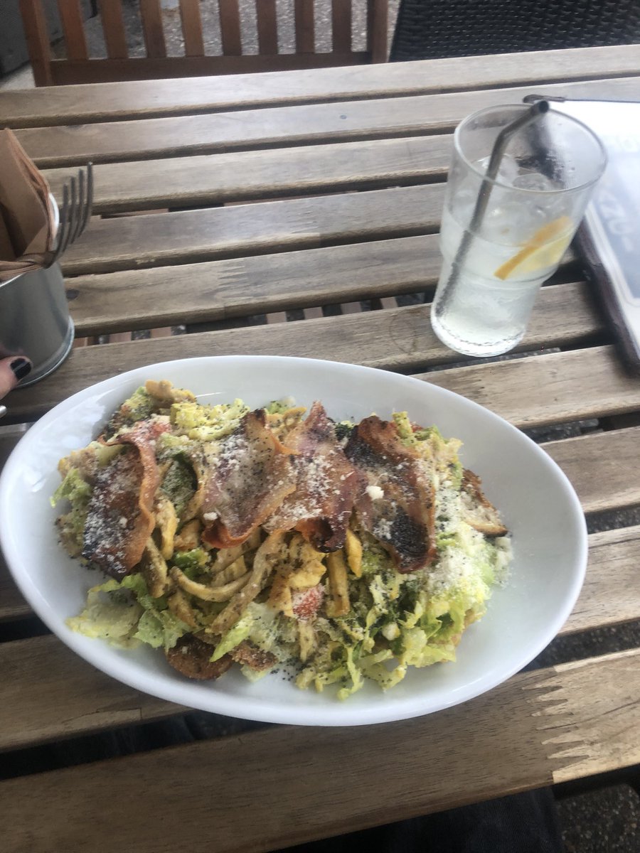 ceasar salad w guanciale and chicken strips and like a curryish sauce. sooo good. and like a twist of french75 w prosecco instead of champagne and kaffir lime leaf cordial. my lonesome celebration