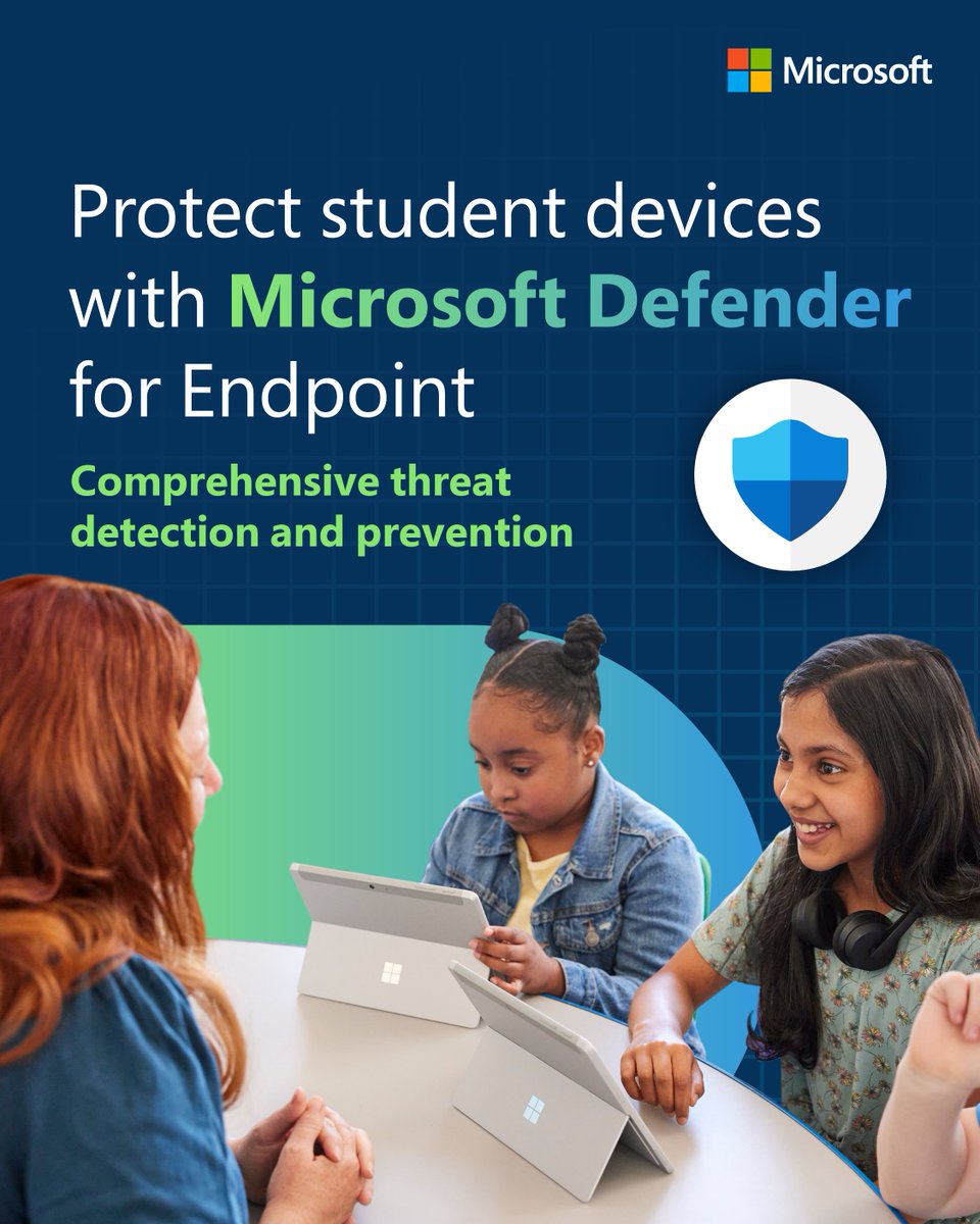 Your school prioritizes safety in every capacity—technology included. Microsoft Defender for Endpoint now secures and protects student devices, keeping classrooms safe from cyber disruptions. Add it to your #cybersecurity toolbox: msft.it/6016cLiSj #MicrosoftEDU