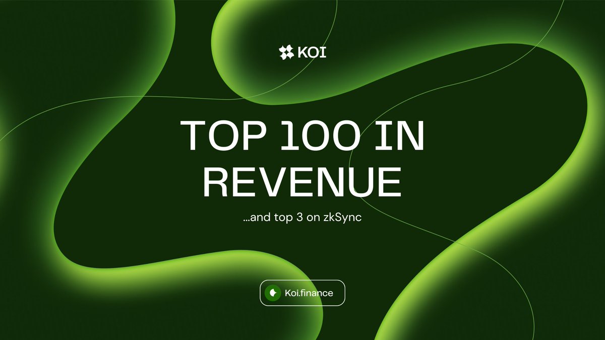 Thanks to our friends at @DefiLlama for getting us integrated into their Fees & Revenue page 🫶 @koi_finance is among the top 100 protocols in ALL of Crypto in terms of revenue & fee generation, and top 3 on @zksync 🔥 defillama.com/fees/simple