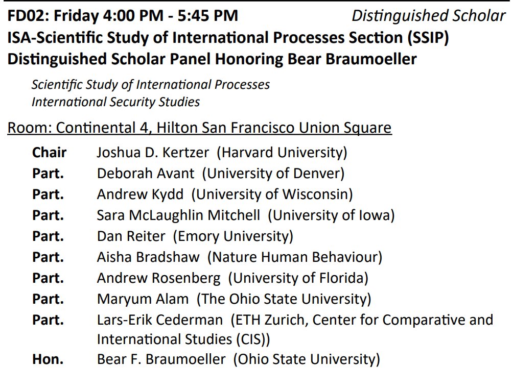 Josh Kertzer (@jkertzer) on Twitter photo For those going to #ISA2024, come join us on Friday @ 4 PM as we celebrate the life and legacy of the incomparable Bear Braumoeller, the recipient of this year's SSIP Distinguished Scholar Award <a href="/AishaB05/">Aisha Bradshaw</a> <a href="/DeborahAvant1/">Deborah Avant</a> <a href="/sbmitche/">Sara Mitchell</a> <a href="/drewrosenberg_/">Drew Rosenberg</a> <a href="/maryumalam/">Maryum Alam</a> <a href="/osupolisci/">OSU Polisci</a> <a href="/isanet/">ISA</a> For those going to #ISA2024, come join us on Friday @ 4 PM as we celebrate the life and legacy of the incomparable Bear Braumoeller, the recipient of this year's SSIP Distinguished Scholar Award <a href="/AishaB05/">Aisha Bradshaw</a> <a href="/DeborahAvant1/">Deborah Avant</a> <a href="/sbmitche/">Sara Mitchell</a> <a href="/drewrosenberg_/">Drew Rosenberg</a> <a href="/maryumalam/">Maryum Alam</a> <a href="/osupolisci/">OSU Polisci</a> <a href="/isanet/">ISA</a>