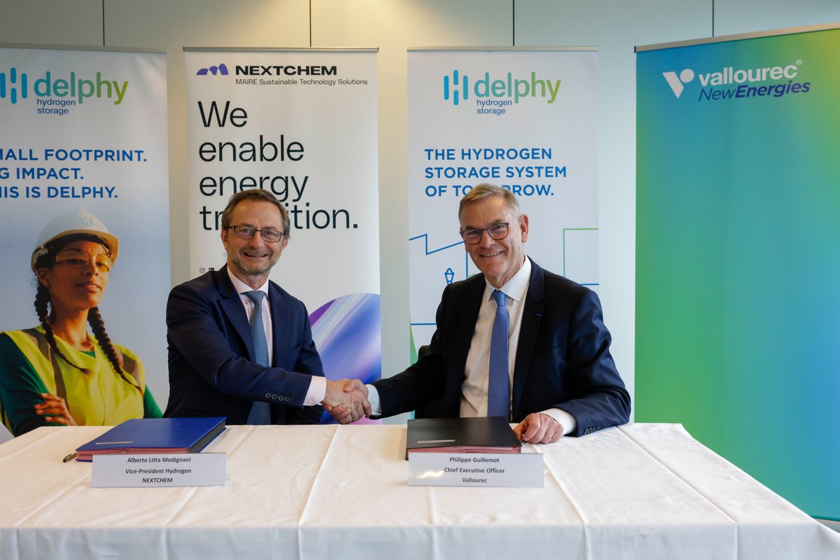 📢 [Press release] Vallourec & @NextChem_MT have signed a partnership agreement aimed at integrating our #Delphy #hydrogen #storage solution into hydrogen & green ammonia production projects where NextChem is involved as technology provider worldwide 👉 bit.ly/4cKwdVQ