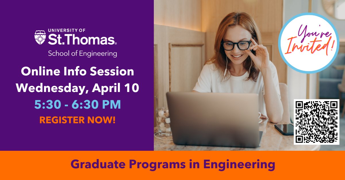 Refresh your #engineering career with in-demand skills! Attend the @UofStThomasMN @UST_Engineering graduate engineering info session on Wed., April 10th at 5:30 PM CDT to learn more about our career relevant programs. Register now! uofstthomasmn.my.salesforce-sites.com/summit__Summit…