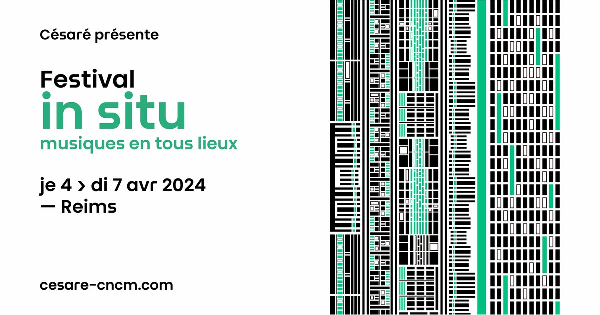 Césaré présente la toute première édition du Festival in situ, musiques en tous lieux.
Du 4 au 7 avril à Reims, plongez dans l’univers passionnant de la création musicale !
Découvrez des performances, installations sonores et concerts dans des lieux insolites #Reims #festival