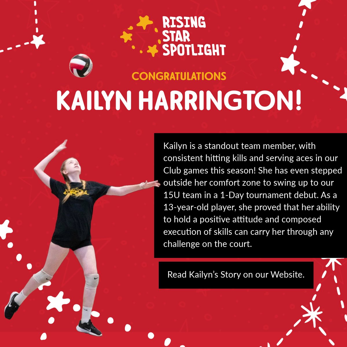 Kailyn is a standout team member, with consistent hitting kills and serving aces in our Club games this season! She has even stepped outside her comfort zone to swing up to our 15U team in a 1-Day tournament debut. 
calsportsacademy.com/march-2024-ath…

#StrengthThroughSports