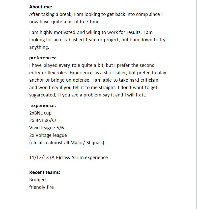 LFT
Feel free to DM me for more info

References: <a href="/SwarmR6/">SwaRM</a> <a href="/JonnaR6s/">Jonna 🇳🇴</a> <a href="/svebboo/">Svebboo</a> <a href="/Vapourro/">Vaps .00223</a> <a href="/ANJR6S/">𝖆𝖓𝖏𝖟𝖊𝖗𝖆</a> <a href="/Envy_r6/">Envy</a> 

Rt's and vouches appreciated!