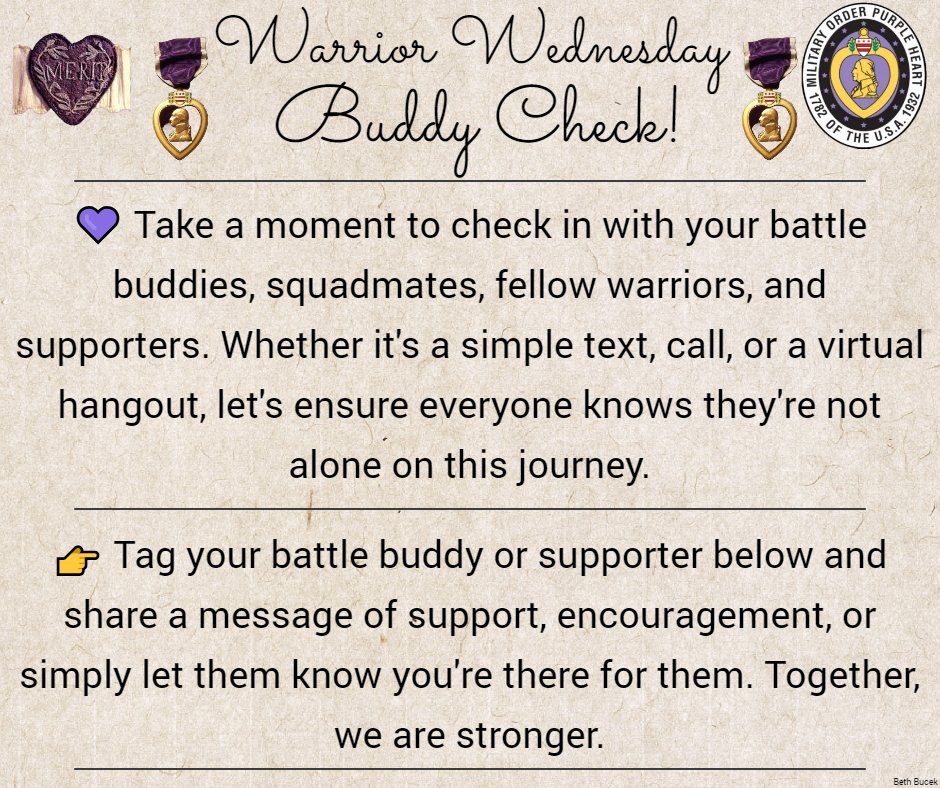 Attention all Purple Heart recipients, fellow warriors, and supporters, it's Warrior Wednesday! Today, we're coming together to ensure no warrior feels alone.