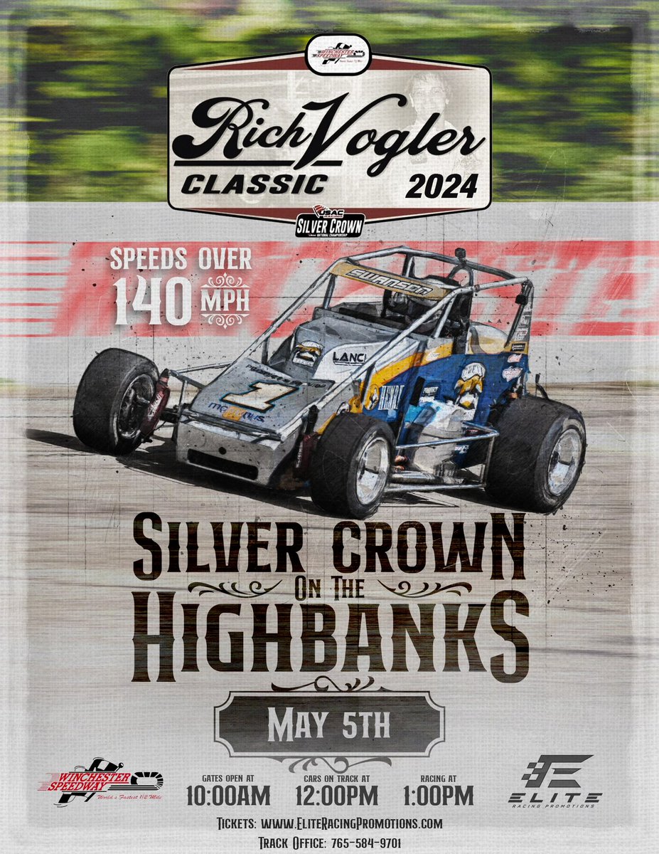 Advance tickets now available for the 2024 Rich Vogler Classic USAC Racing Silver Crown race at Winchester Speedway on Sunday afternoon May 5th! Reserved and General admission available Save $5 on your tickets by purchasing now! myracepass.com/tracks/1893/ti…