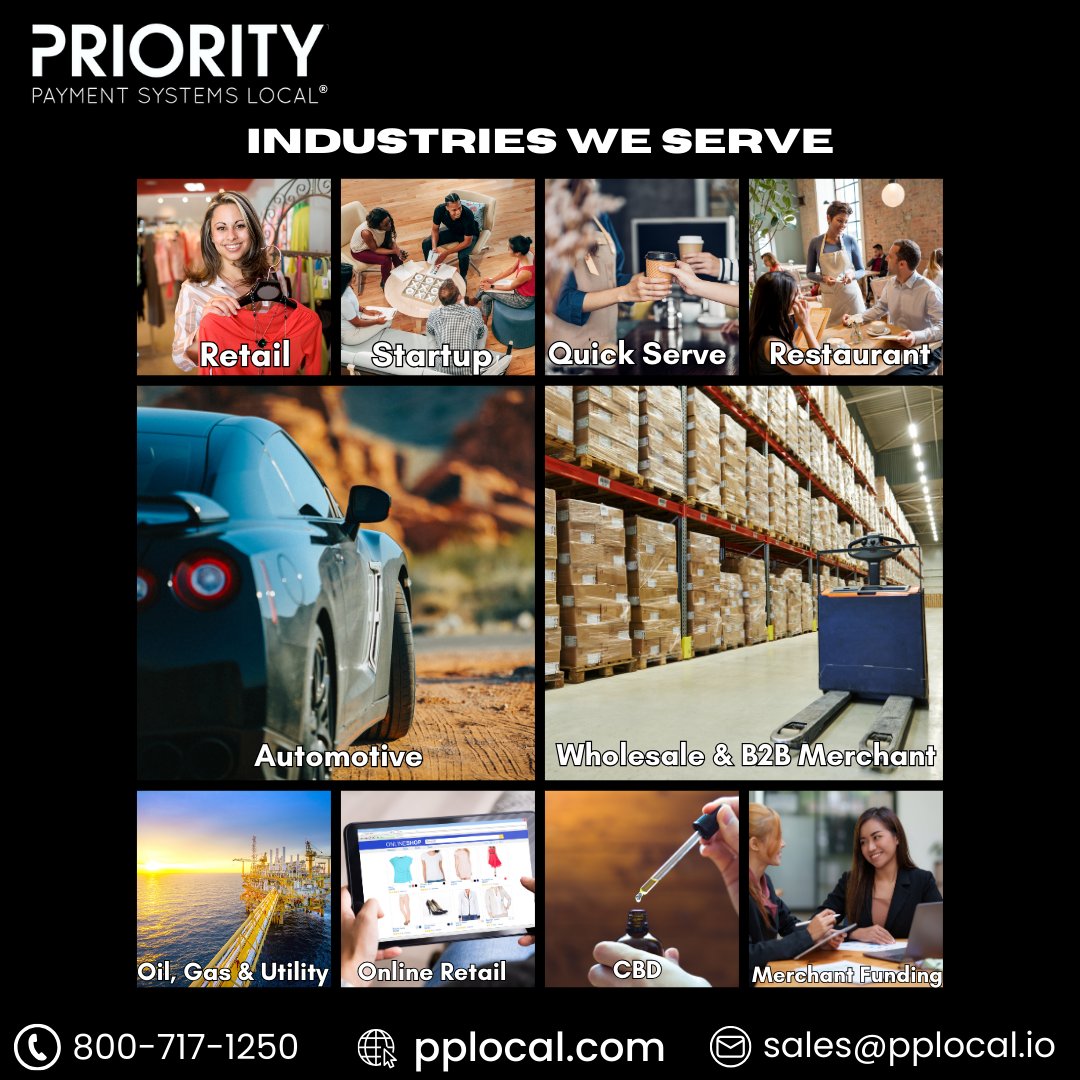 PPSLocal's tweet image. From startups to restaurants, healthcare to retail – at Priority Payments Local, we serve many industries. 🌟 Tailoring solutions for each business fuels growth and success. We'll design the perfect solution for your business! #BusinessSolutions #TailoredForYou