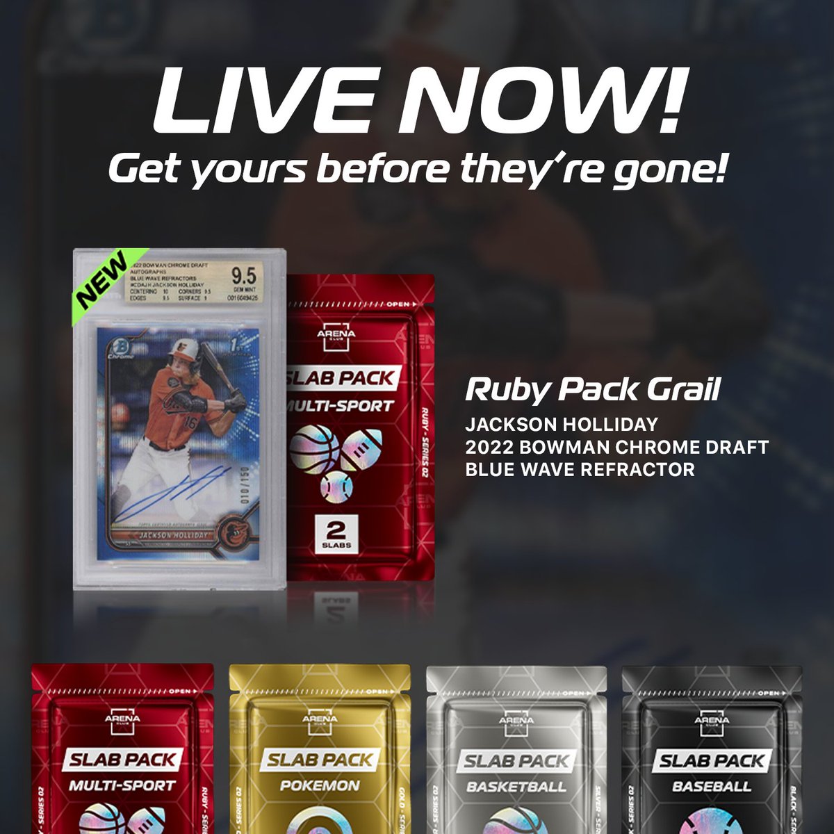 Slab Packs Are Live!! 🚀 Share your Slab Pack pulls and tag us! We'll repost your Slab Pack story once we're tagged! 🔥 #arenaclub #slabpacks #whodoyoucollect