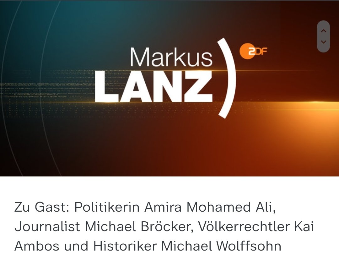 📺23:35 Uhr: heute Abend: Markus #lanz im @zdf Mit den folgenden Gästen: @Amira_M_Ali , @MichaelBroecker , Kai Ambos und Michael Wolfssohn.