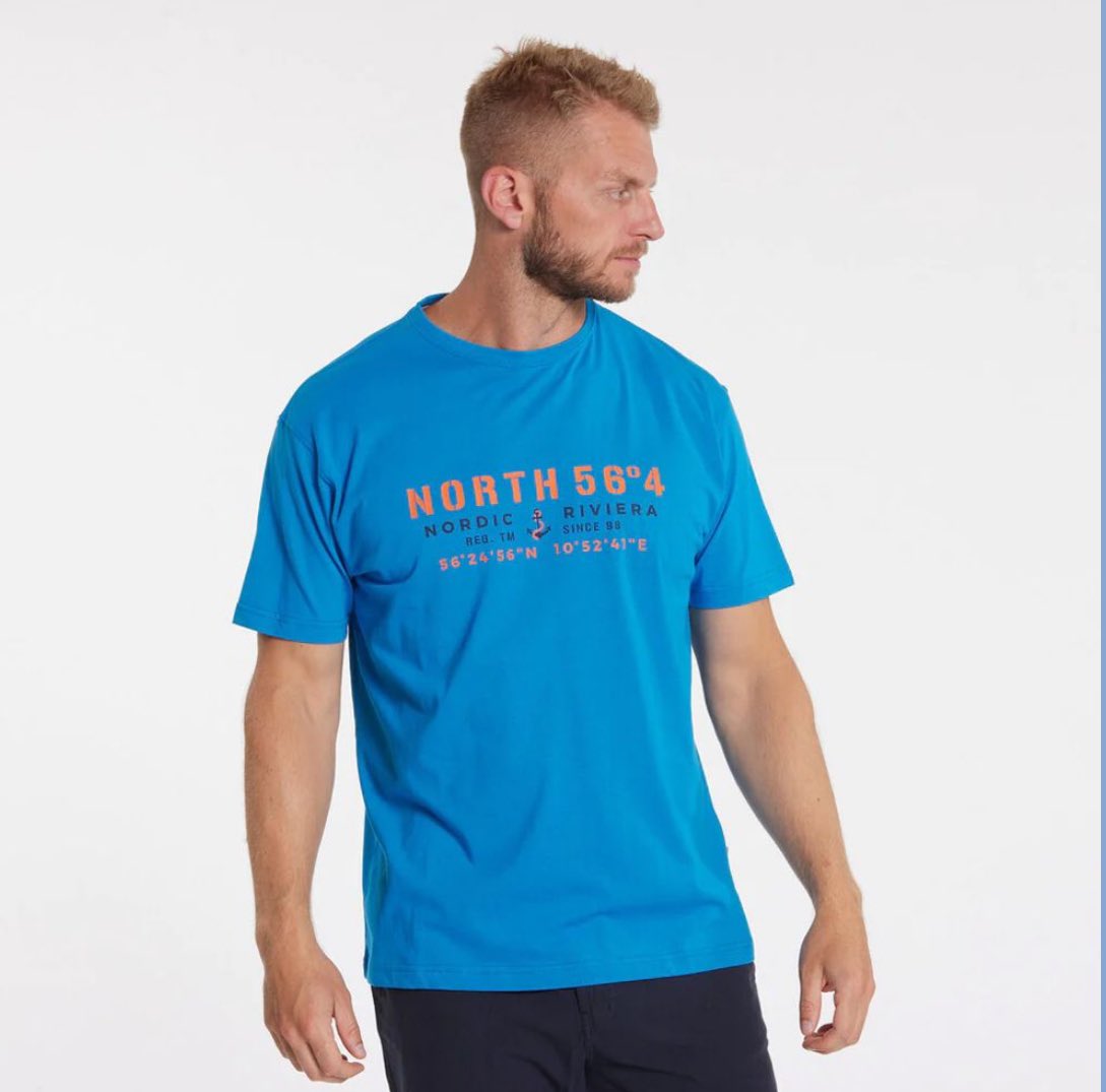 Tall Fit North 56.4 Printed T-Shirt (Blue) £25.00. Made from 100% cotton, giving comfort all day - Contrast tape inside the neck and double stitching at the sleeve and bottom for extra durability -Lt-4XLT bigandtallmenswear.co.uk/a11397xt-tall-… #tallmensclothing #tall